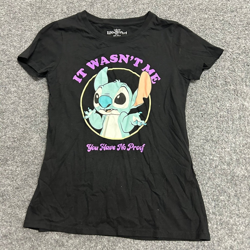 Disney Shirt Womens Large Black Lilo & Stitch Graphic Short Sleeve Crew Neck Tee